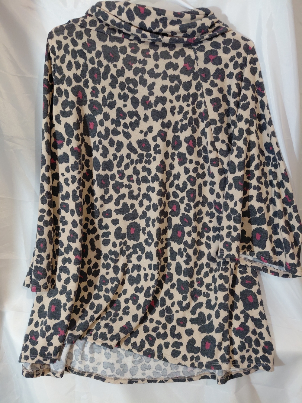 Cowl-Neck Leopard Print Tunic in Beige with Pink Accents - Picture 9 of 10
